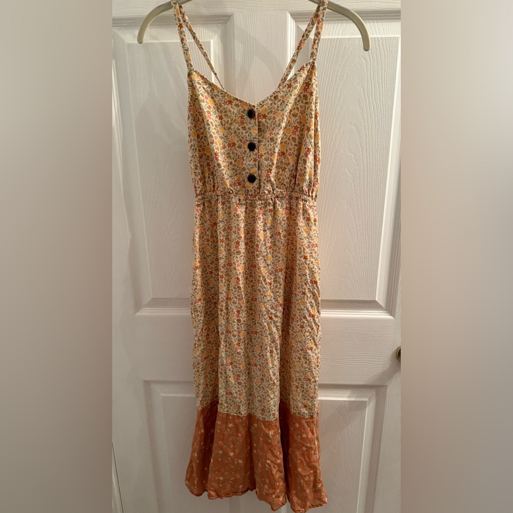 Patagonia Floral Midi Dress in Cream and Rust